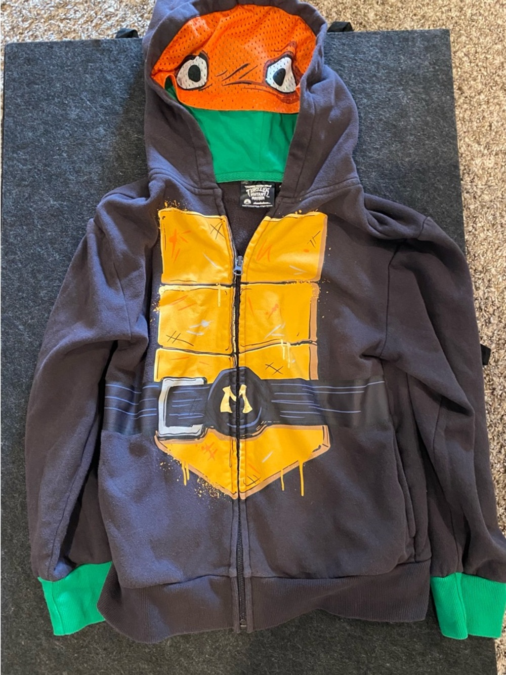 Kids Orange Turtle Shell Zip-Up Hoodie with Character Hood